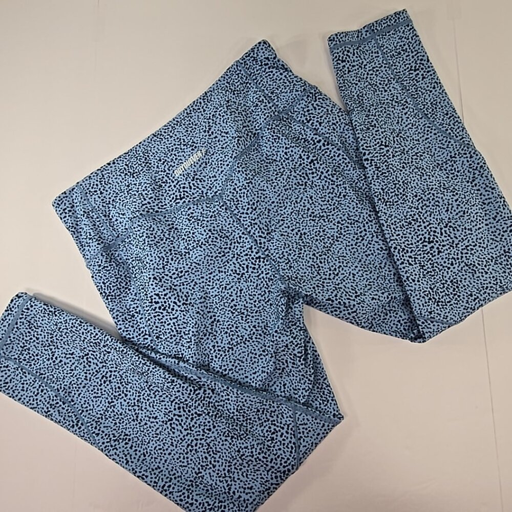 DOYOUEVEN WOMEN'S SIZE XL Blue Speckle Print Leggings Nylon Spandex Activewear.
